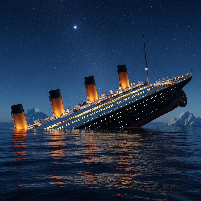 Titanic Descends: Luxurious Ship Sinking in Twilight