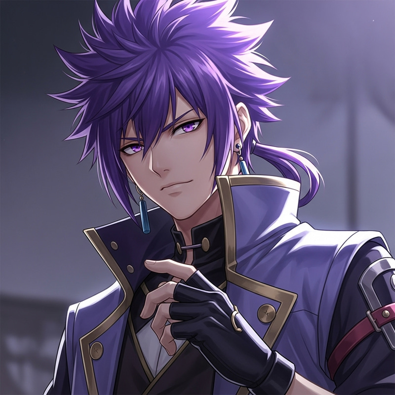 Handsome Anime Male with Vibrant Purple Hair - Stylistic Illustration Handsome Anime Male with Vibrant Purple Hair - Stylistic Illustration