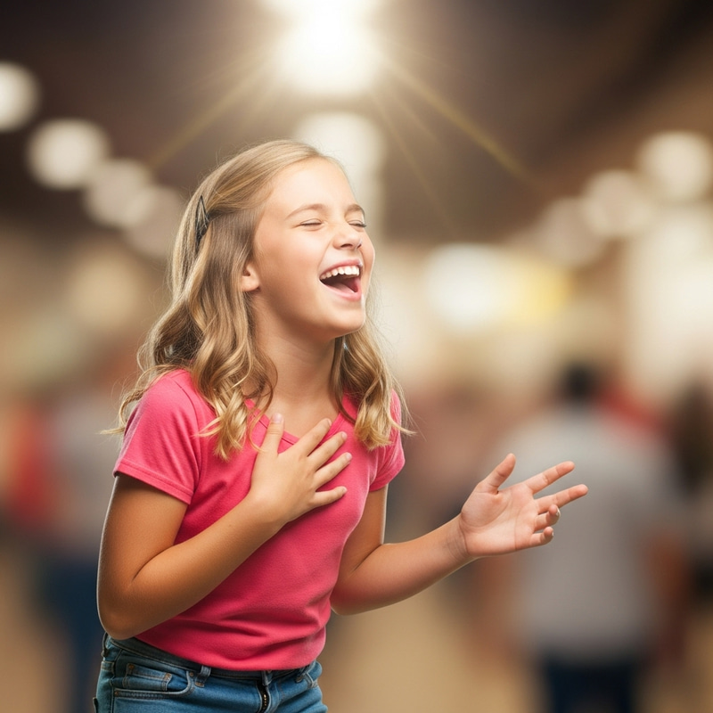 Joyful Singing: A Caucasian Girl with Blonde Hair Joyful Singing: A Caucasian Girl with Blonde Hair