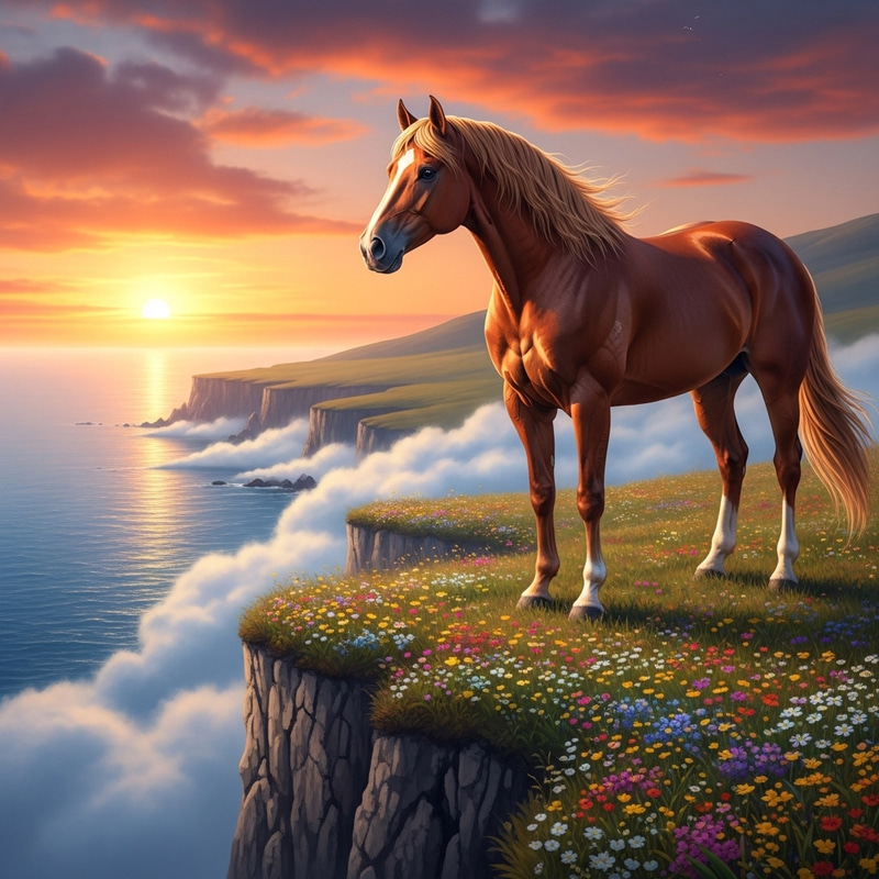 Majestic Chestnut Horse at Sunset on Cliffs | Harmony of Nature Majestic Chestnut Horse at Sunset on Cliffs | Harmony of Nature