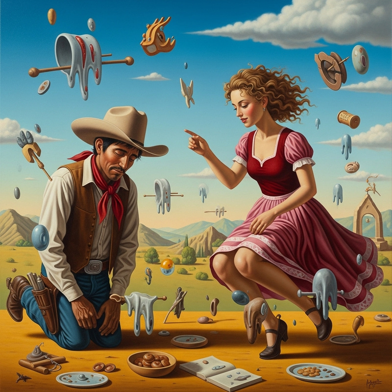 Magical Realism: Surrealist Cowboy Mesmerized by Enchanting City Girl Magical Realism: Surrealist Cowboy Mesmerized by Enchanting City Girl
