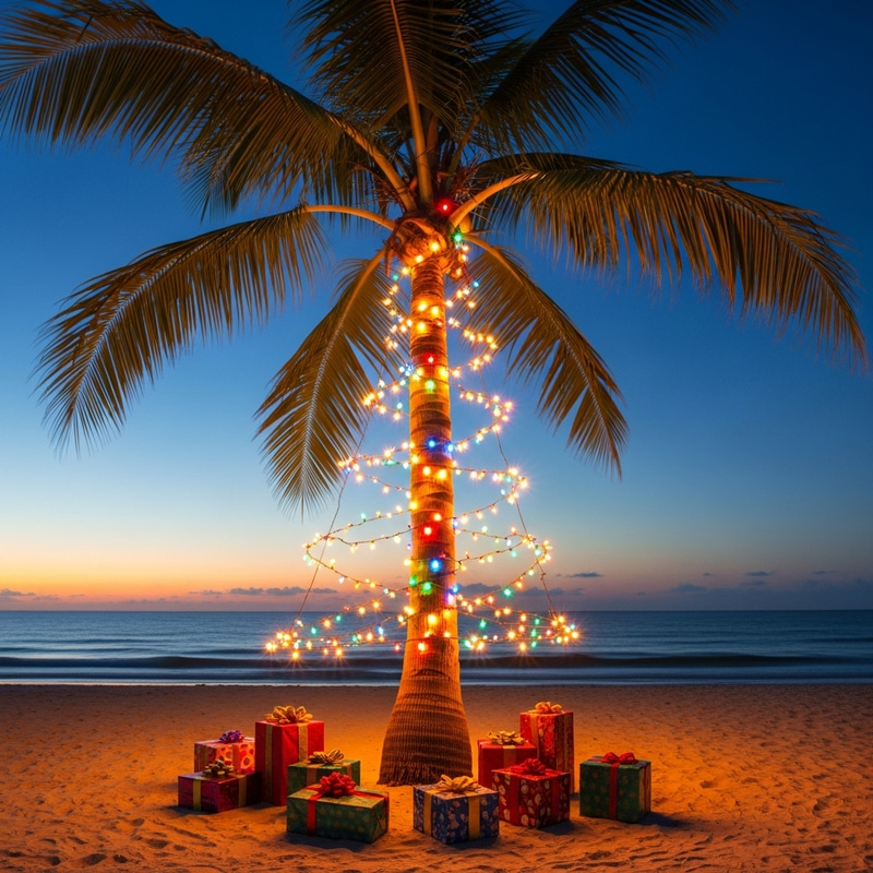 Coconut Tree Christmas Decoration with Presents Coconut Tree Christmas Decoration with Presents