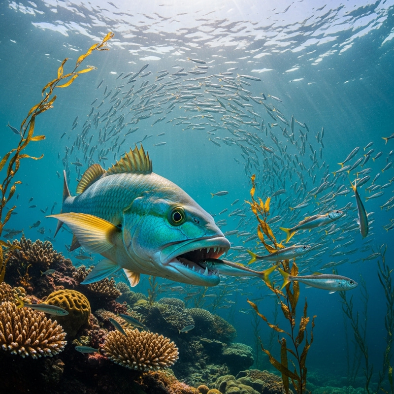 Carnivorous Fish Hunting Underwater Scene Carnivorous Fish Hunting Underwater Scene