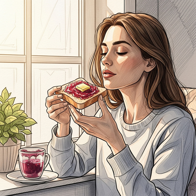 Tranquil Morning: Enjoying Toast with Butter & Jam Tranquil Morning: Enjoying Toast with Butter & Jam