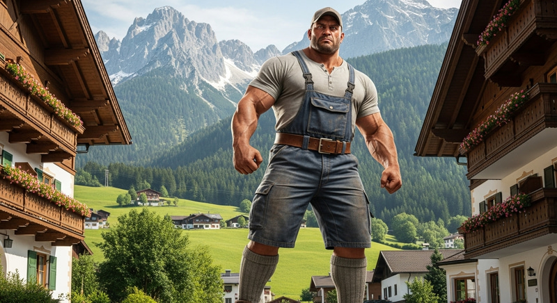 Strong Workman in Alpine Setting - German Style Strong Workman in Alpine Setting - German Style