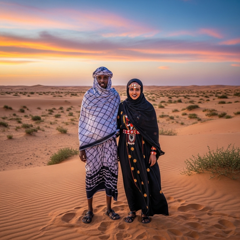 Somali Couple Embracing in the Desert