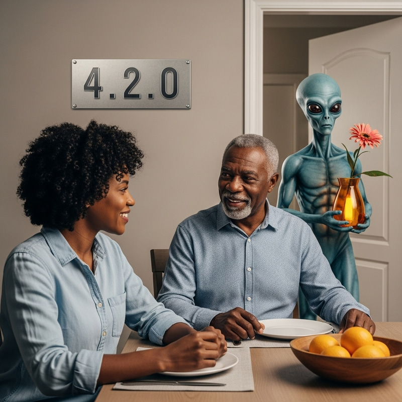 Realistic Scene: African American Man, Daughter & Alien Encounter