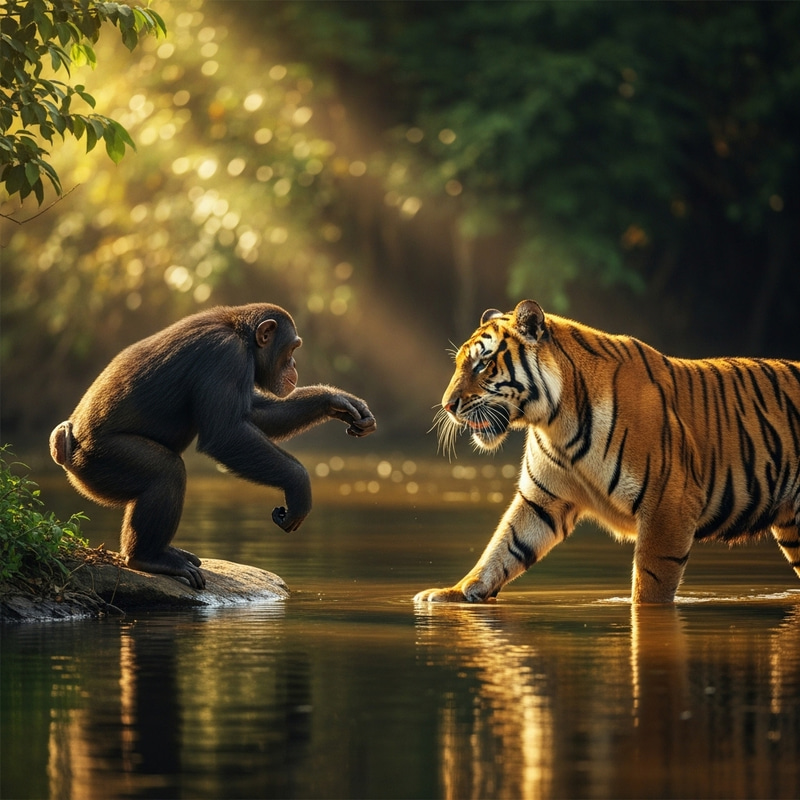 Chimpanzee vs Tiger: Battle by the River Chimpanzee vs Tiger: Battle by the River