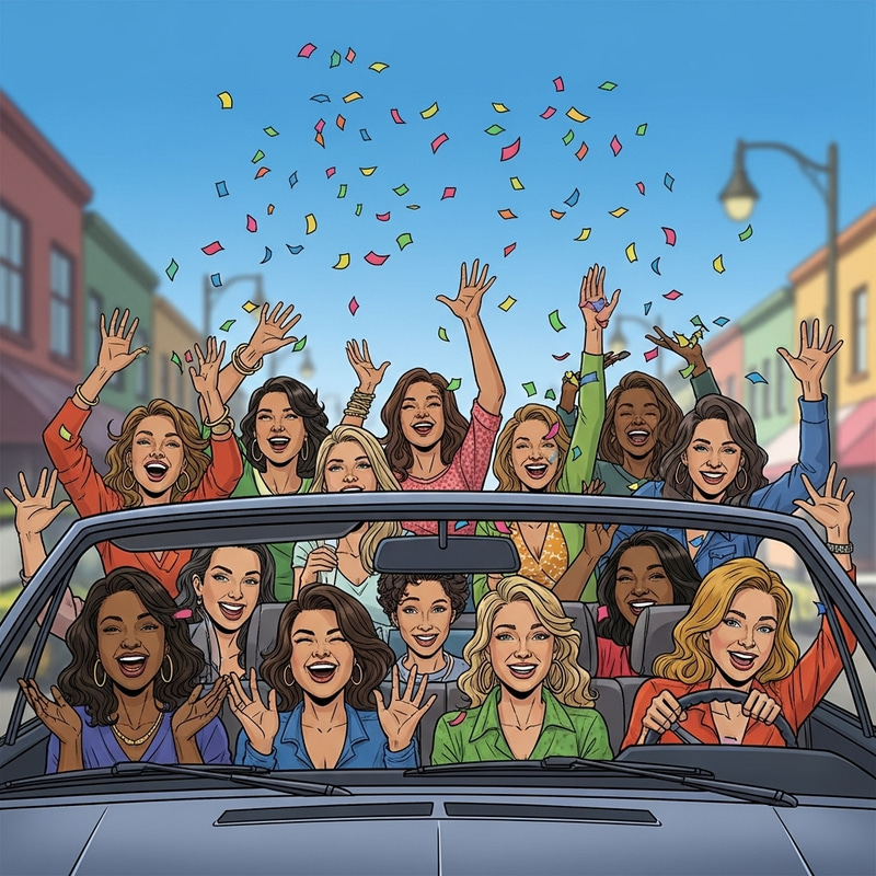 Joyful Car Celebration: 13 Women Celebrating in Car