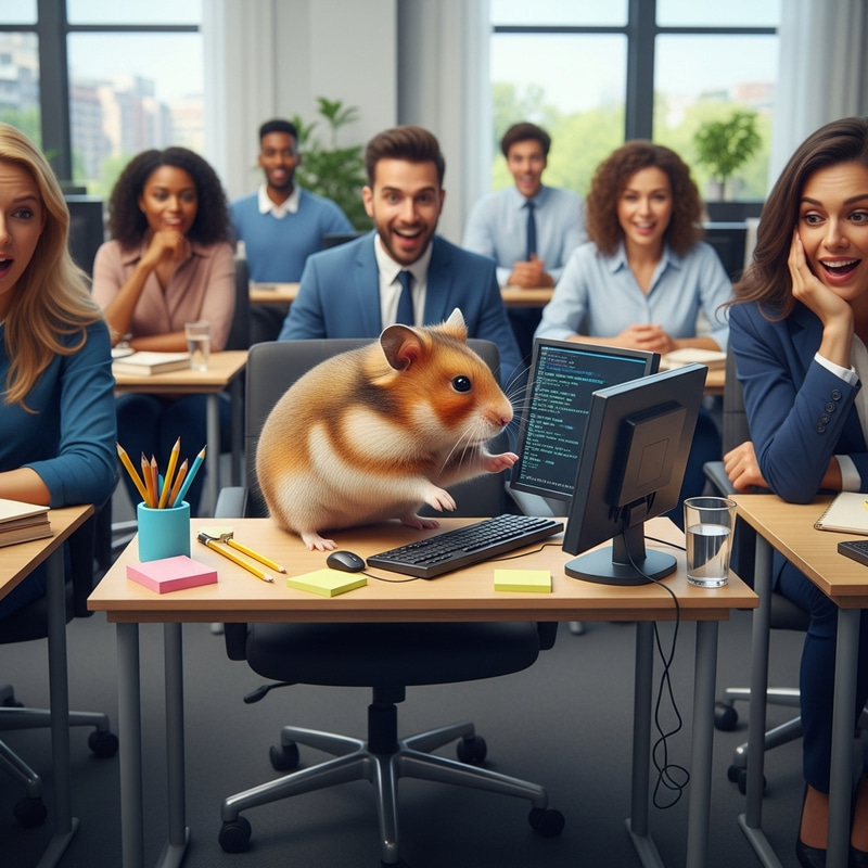 Funny Hamster at the Office: A Comical Scene
