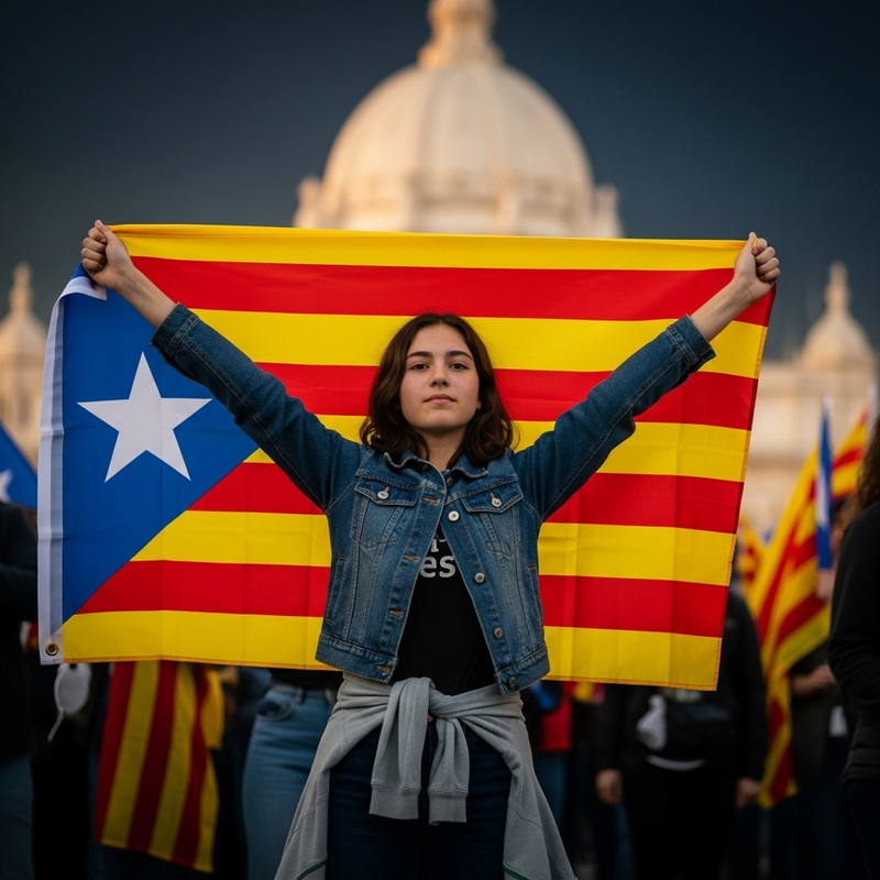 Catalonia Independence Flag Girl Triumphs - Victory Image Catalonia Independence Flag Girl Triumphs - Victory Image