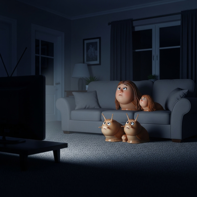 Slug Family Watching TV | Cozy Living Room Scene Slug Family Watching TV | Cozy Living Room Scene