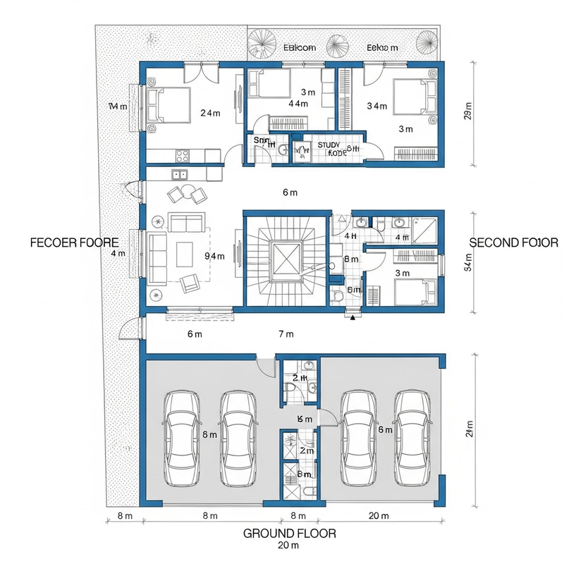 Modern Three-Story Building Design | 3 Car Garage & Independent Living Units