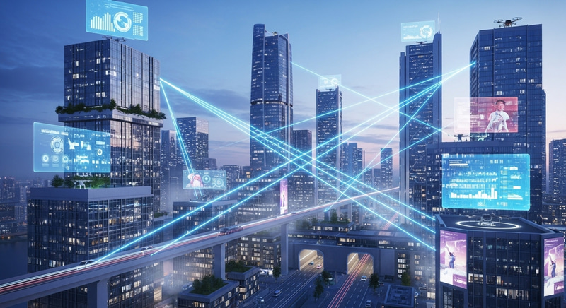 Futuristic Cityscape with High-Speed Data Transfer Futuristic Cityscape with High-Speed Data Transfer