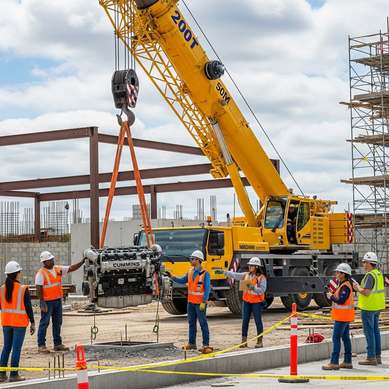 Critical Lifting Scenario: 200T Crane - 50M Jib, 5T Engine Lift Critical Lifting Scenario: 200T Crane - 50M Jib, 5T Engine Lift