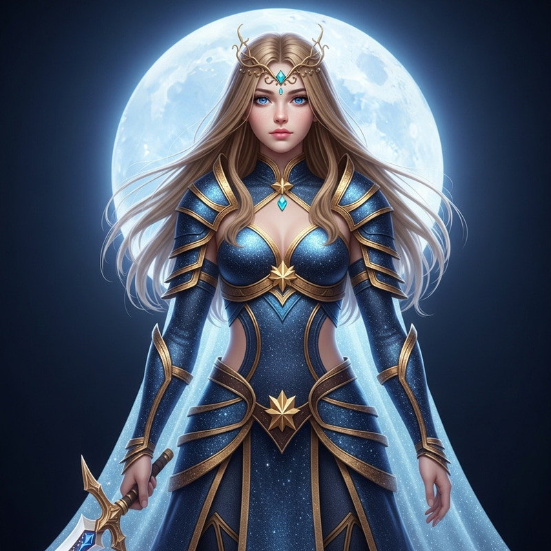 Ethereal Warrior: Golden Hair, Sapphire Eyes, Moonlight Garments Ethereal Warrior: Golden Hair, Sapphire Eyes, Moonlight Garments