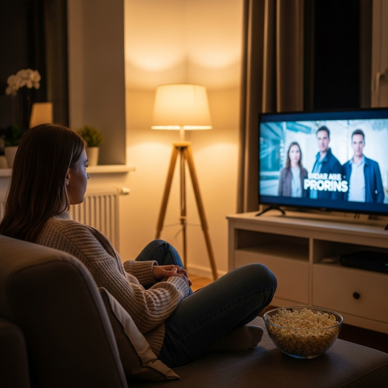 Girl Watching a Series in Cozy Living Room