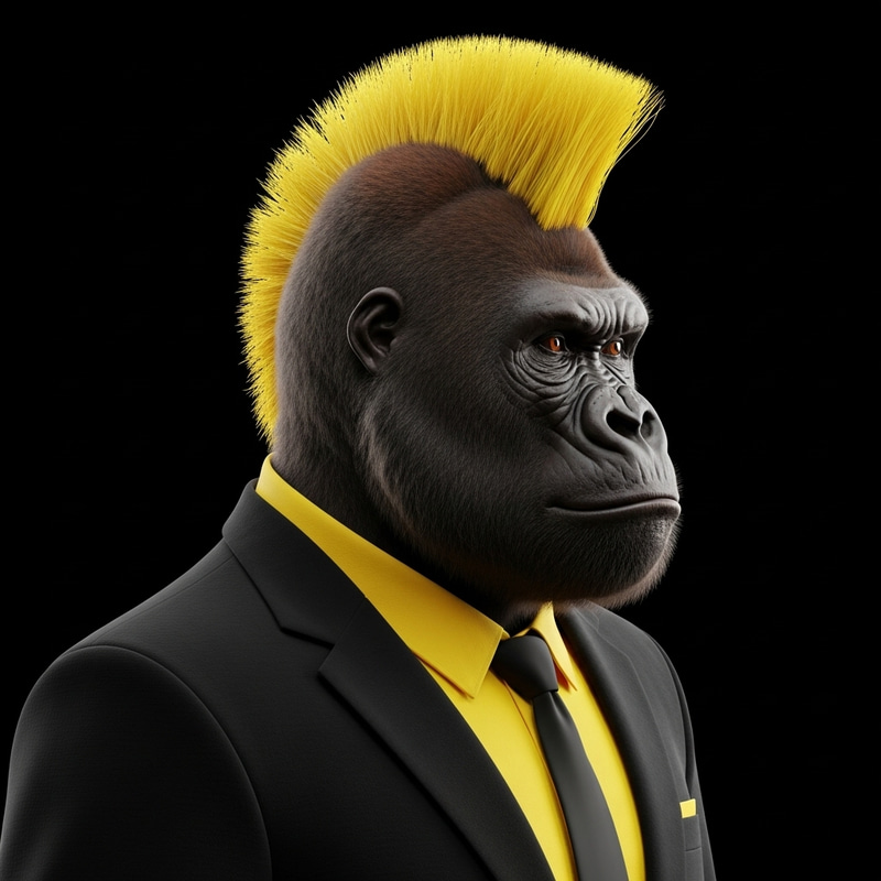 Punk Gorilla in Vantablack Suit with Yellow Mohawk Punk Gorilla in Vantablack Suit with Yellow Mohawk