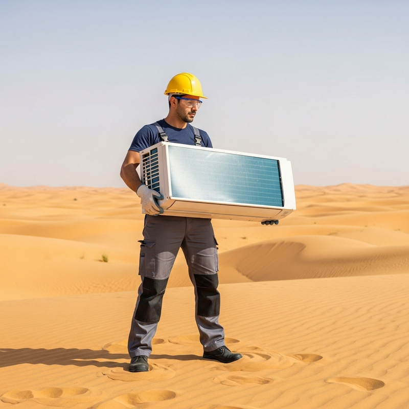 Man Installing Air Conditioner in Desert | Remote Installation Man Installing Air Conditioner in Desert | Remote Installation