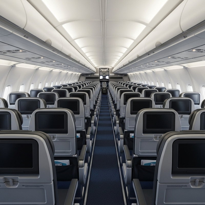 Modern Airplane Interior - Passenger-Free 3D Render Modern Airplane Interior - Passenger-Free 3D Render
