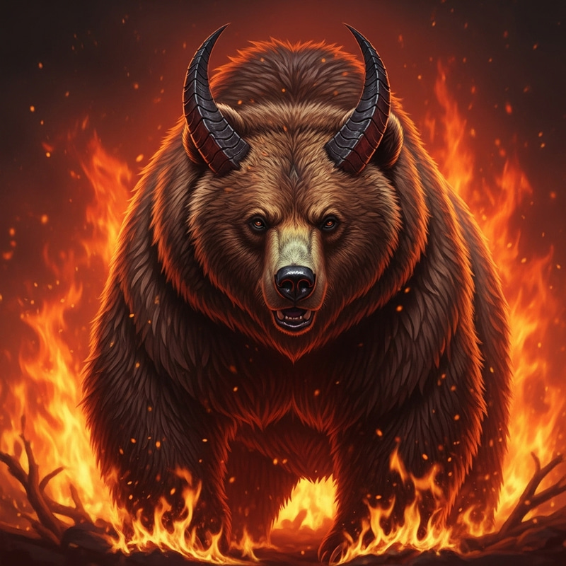 Mighty Bear in Fiery Inferno with Demonic Horns