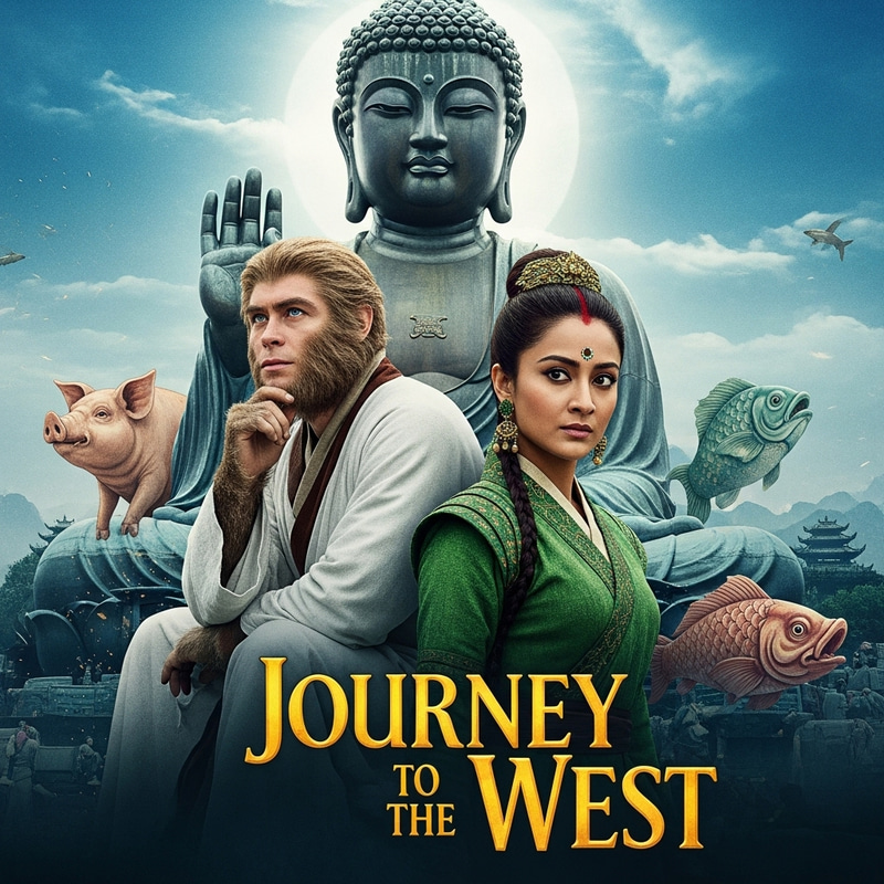 Fantastical Journey to the West Movie Poster | Colorful Characters & Mythical Elements Fantastical Journey to the West Movie Poster | Colorful Characters & Mythical Elements