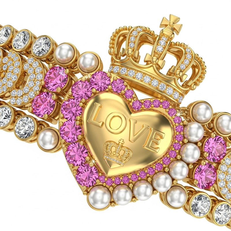 Exquisite Blueish Diamond Bracelet with 'SANDEEP' Heart Crown