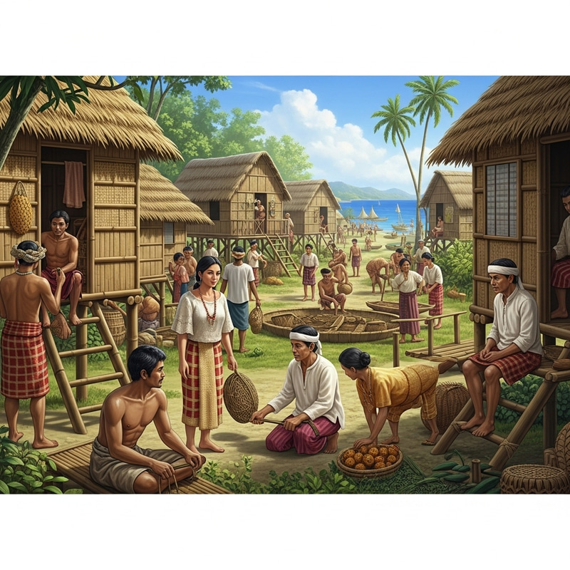 Prehispanic Philippines: Diverse Scene of Villagers & Traditional Lifestyle