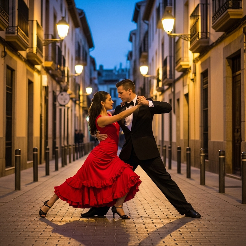 Passionate Tango on Spanish Street at Twilight Passionate Tango on Spanish Street at Twilight