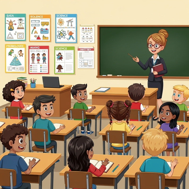 Teacher in Inclusive Classroom Illustration
