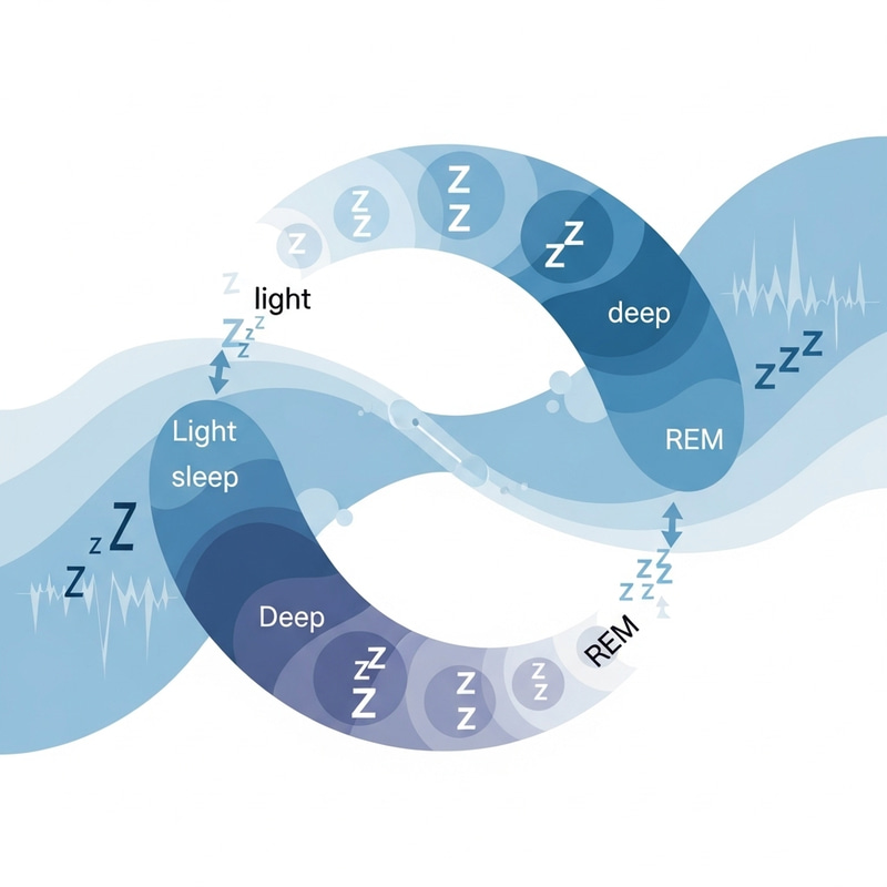 Sleep Cycle Illustrations: Light, Deep & REM Stages Abstractions Sleep Cycle Illustrations: Light, Deep & REM Stages Abstractions