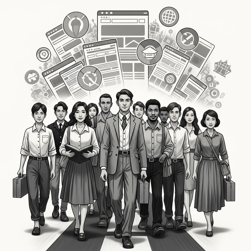 Vintage Black and White Poster - Group of Pioneers on Road to Knowledge Vintage Black and White Poster - Group of Pioneers on Road to Knowledge