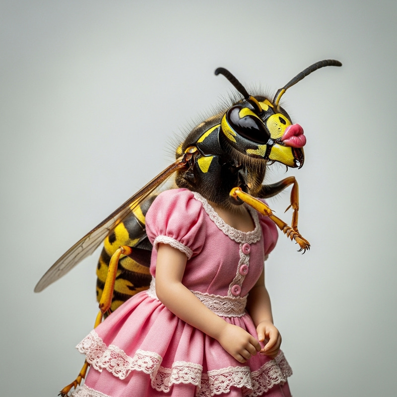 Thermal Sting Wasp in Pink Dress with Puckered Lips