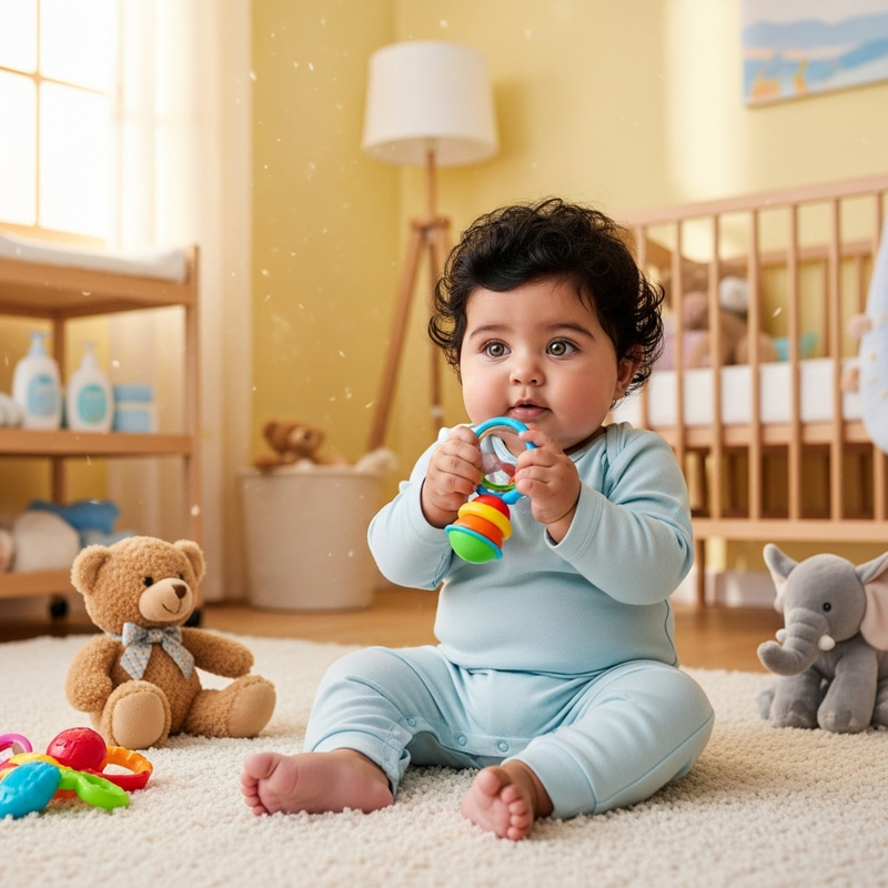 Cute Middle-Eastern Baby in Blue Onesie Cute Middle-Eastern Baby in Blue Onesie