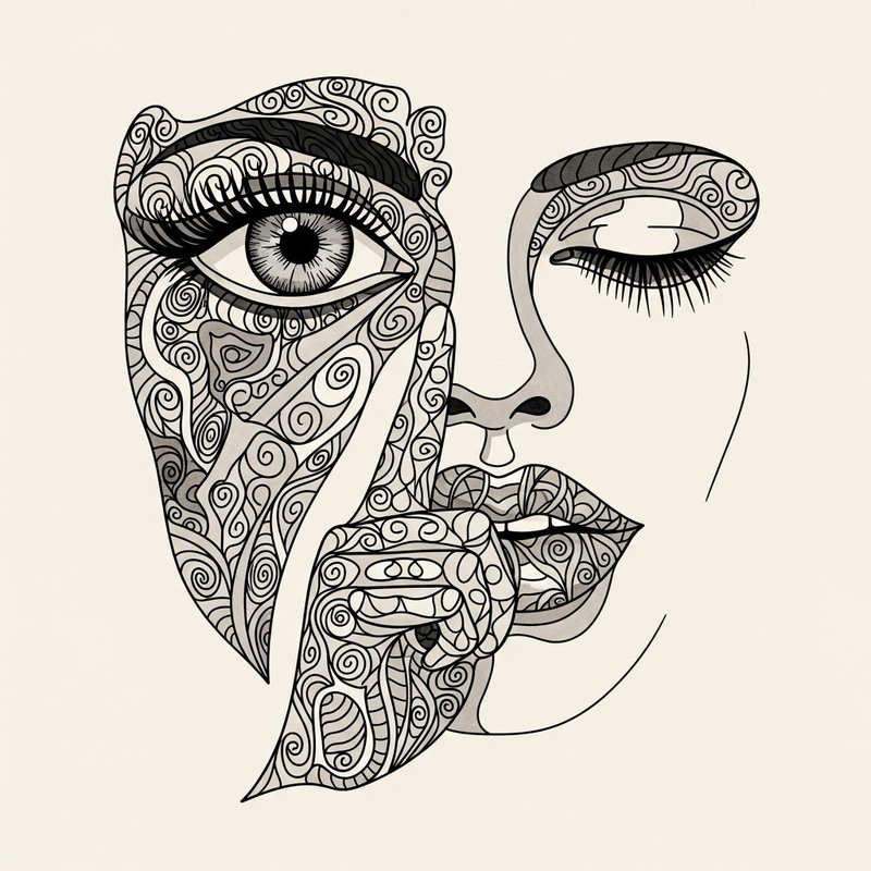 Abstract Eye and Closed Mouth Representation | Intricate Patterns and Silence Abstract Eye and Closed Mouth Representation | Intricate Patterns and Silence
