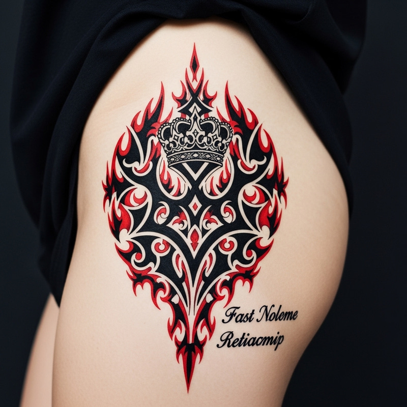 Regal Crown & Tribal Flame Tattoo Design | Cosmic Theme Regal Crown & Tribal Flame Tattoo Design | Cosmic Theme