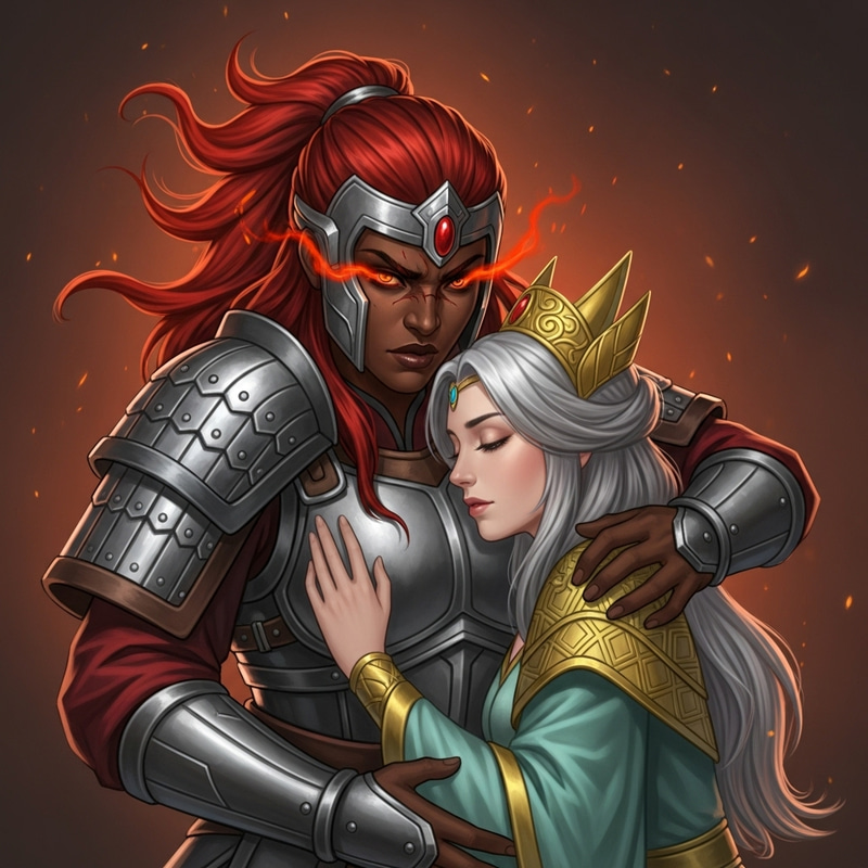 Passionate Red-Haired Warrior Embracing Tender Empress - Love and Power Passionate Red-Haired Warrior Embracing Tender Empress - Love and Power