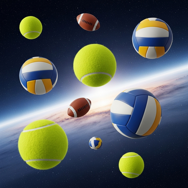 Tennis & Volleyballs in Outer Space - A Surreal Scene Tennis & Volleyballs in Outer Space - A Surreal Scene