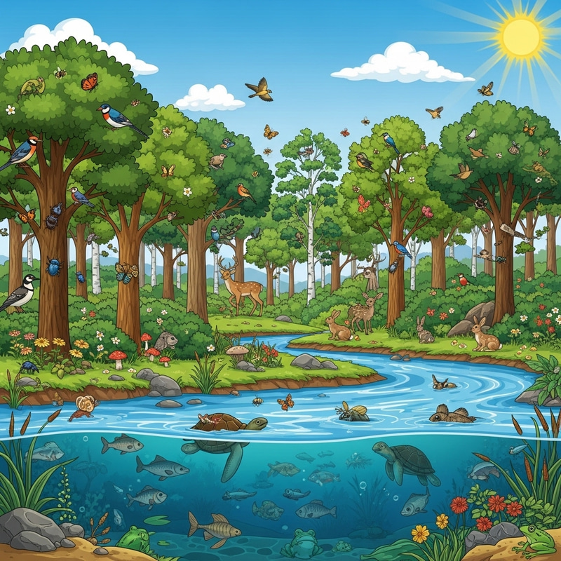 Captivating Biodiversity Art: Lush Forest Scene Captivating Biodiversity Art: Lush Forest Scene