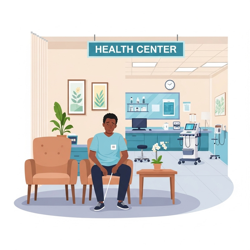 Unwell African American Man with Diabetes in Health Center Unwell African American Man with Diabetes in Health Center