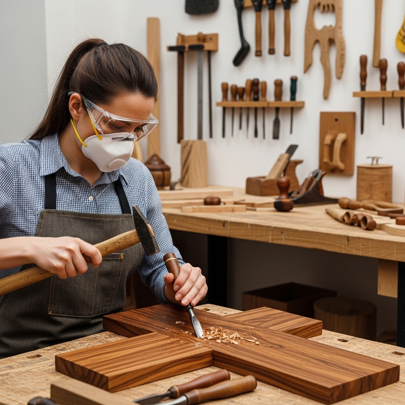 Professional Female Woodcraft Artisan Crafting in Workshop Professional Female Woodcraft Artisan Crafting in Workshop