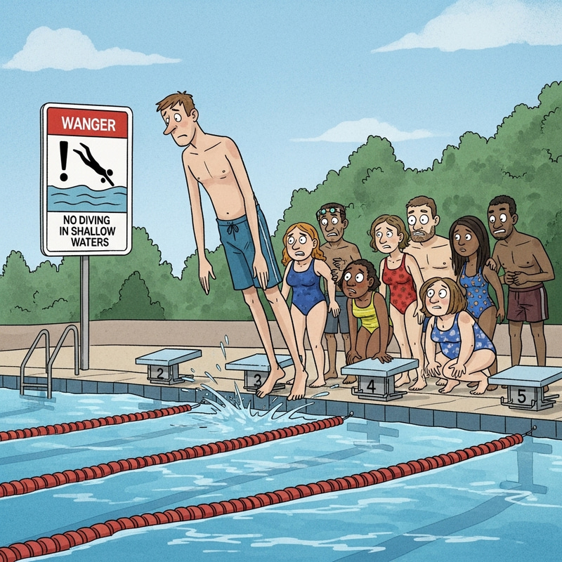 Editorial Cartoon: Ignoring Pool Warning Signs Editorial Cartoon: Ignoring Pool Warning Signs