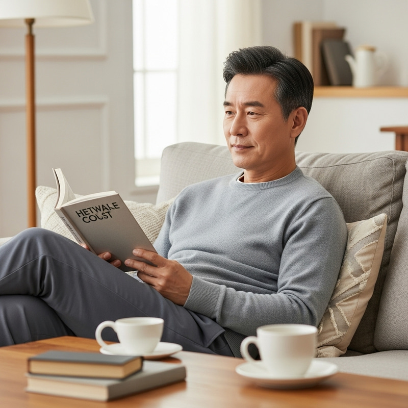 Chill Husband: Relaxed East Asian Male in His 50s - Cozy Lifestyle