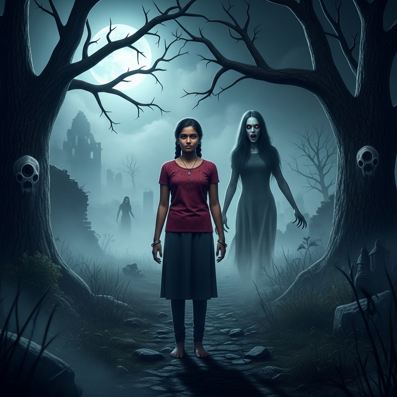 Possessed South Asian Girl in Spooky Area | Spectral Presence Possessed South Asian Girl in Spooky Area | Spectral Presence