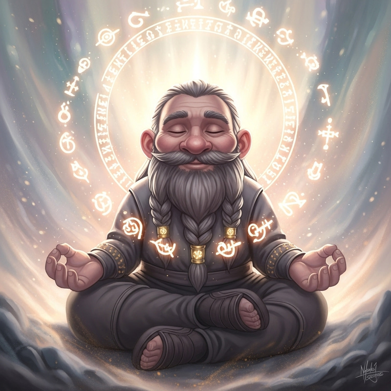 Ethereal Meditative Dwarf Surrounded by Symbols Ethereal Meditative Dwarf Surrounded by Symbols