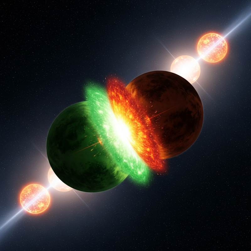 Green and Red Planets Collide in Celestial Dance