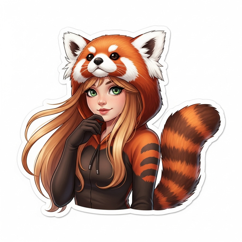 Red Panda Girl with Beautiful Long Hair Sticker Art Red Panda Girl with Beautiful Long Hair Sticker Art