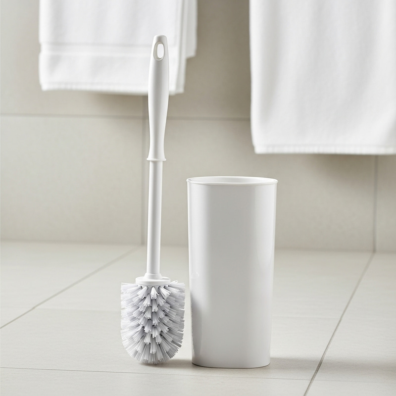 Modern White Plastic Toilet Bowl Brush & Holder Set