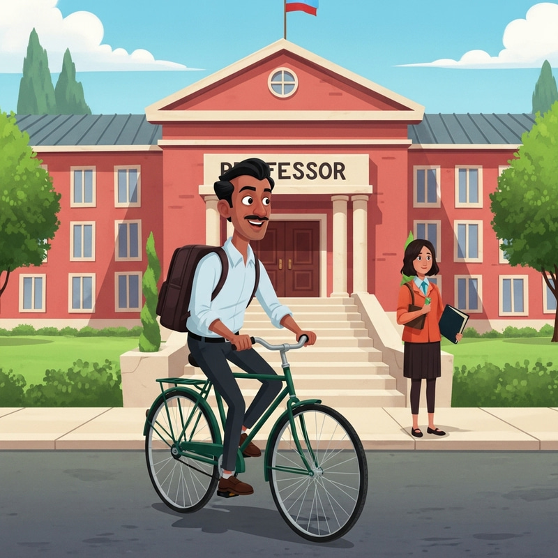 Cheerful Teacher Enjoying Bike Ride to School in Pixar Style Cheerful Teacher Enjoying Bike Ride to School in Pixar Style