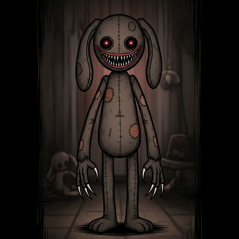 Creepy Stuffed Animal Dog with Long Claws & Sharp Teeth - Indie Horror Game